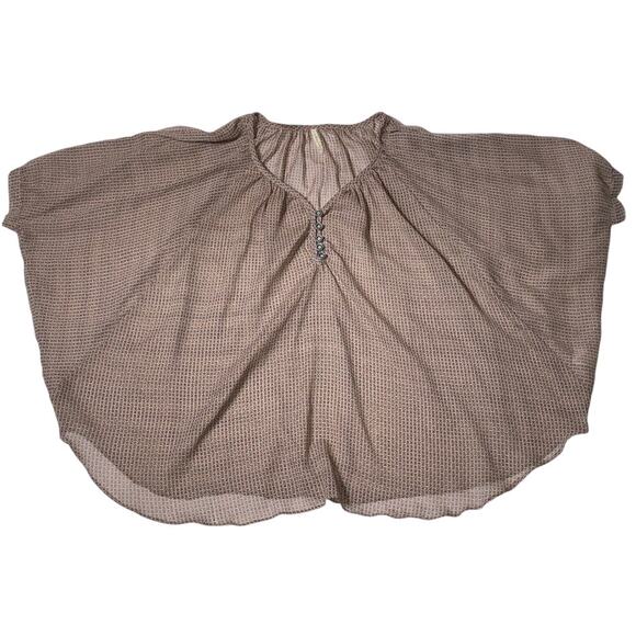 Sheer Top Bohemian cottage core Gauzy Boho Country Poncho Baggy Peach Print Clay - Picture 1 of 10